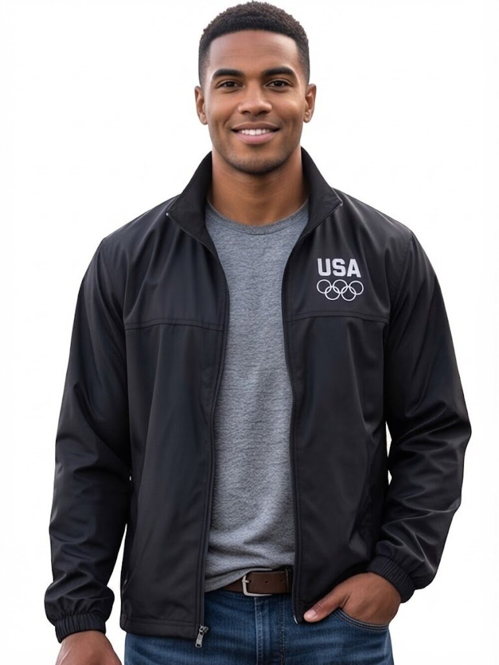 USA Olympic Committee Track Sporty Jacket XL Black Full Zip Made In USA